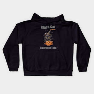 Cute black cat with cool hat and Halloween season, watercolor style Kids Hoodie